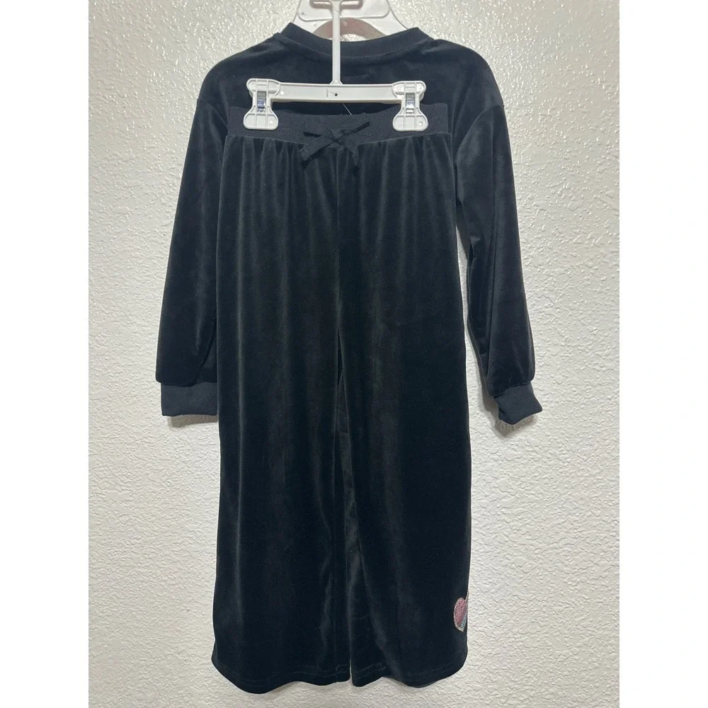 Young Hearts Girls Black Velour Heart Sequin 2 Pcs Size S